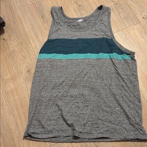 Men’s Gray Tank Top with Blue and Teal Stripes